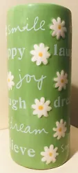 Beautiful Inspiring Messages Green Smooth Ceramic Home Decor Flowers Pot Bud Vase 8” Tall. Condition is Excellent and...