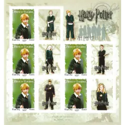 Feuillet de timbres Harry Potter N°F4025A. références : (TPA) F115 (TP) F4025A. Feuillet N°F4025A Ron Weasley de...