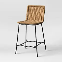 •Woven bar stool with a square-backed, armless silhouette •Metal frame offers style and support •Jute-like brown...
