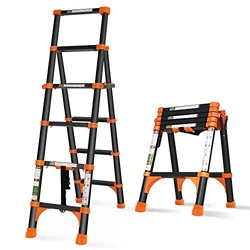 Simply press the thumb buttons, this ladder will descending smoothly from its extended condition to compact size....