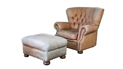 Ralph Lauren style Writers chair and ottoman in a lovely distressed saddle leather. Luxurious feel with farmland...