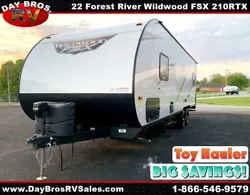 Forest River Wildwood FSX Platinum Edition toy hauler 210RTX highlights: •Bathroom Skylight •1,500 LB. Patio...