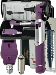 Professional Fiber Optic Mini Otoscope + Opthalmoscope Including 2 Free Bulb-( PURPLE ). 1x Opthalmoscope head....