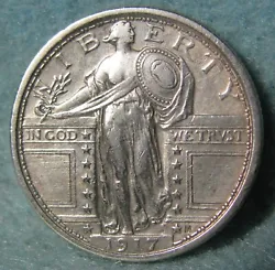 1917 Type 1 Standing Liberty Silver Quarter. The coin has been cleaned. This is the actual coin you shall receive.