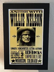 September 3rd 2005 red rocks, Colorado Willie Nelson concert poster