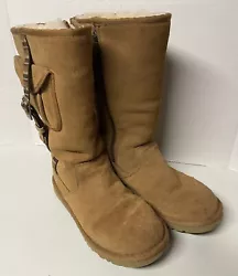 Ugg Girls 6 Sherpa Cargo Pocket Boots Brown Leather Buckle Mid Calf Zip 1968.  In used condition. Please look at...
