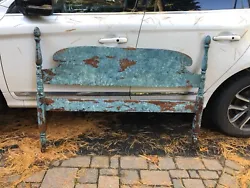 Antique farm house shabby blue paint wood twin 1800s headboard. original blue paint from a very early house in...