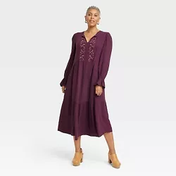 •Model is wearing size 1X in video •Long-sleeve embroidered A-line dress •Lightweight fabric •Deep V-neckline...