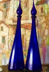 Antique Vtg Glass Cobalt Blue Italy Decorative Display Bottles w/Stoppers 27”. These bottles are so beautiful. They...