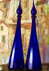 Antique Vtg Glass Cobalt Blue Italy Decorative Display Bottles w/Stoppers 27”. These bottles are so beautiful. They...