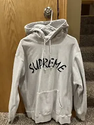 Mens Supreme Gray Hoodie. Shipped with FedEx Express Saver.
