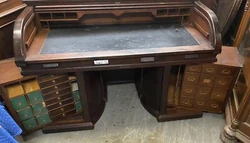 Wooton walnut and burl double rotary desk with a C roll. Fully opened its 87