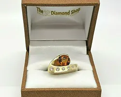 Unique Fantasy Cut Citrine Diamond accented Ring. Made in 14KT Yellow Gold matte and polish finish. Features a fantasy...