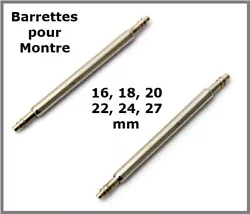 2 Barrettes pour bracelet de montre. Diamètre Barrettes 16=Ø1,5mm ; 18=Ø1,5mm ; 20=Ø1,7mm ; 22=Ø1,7mm ; 24=Ø1,5mm...