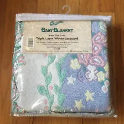 Vintage NEW Jacquard Baby Blanket 100 % cotton Triple Layer Woven USA Beacon.