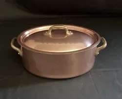 French Copper Stew Pot Casserole Pan With Lid Brass Handles Vintage marked made in France. Preliminary clean to...
