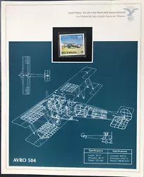 Timbre Des Plus Grands Avions De L’Histoire AVRO 504. Issue d’une collection