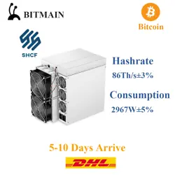 Antminer S19 82T Miner ASIC. Antminer S19 (BTC) Miner! Hashrate：86Th/s±3% Consumption：2967W ± 5%. Operation...