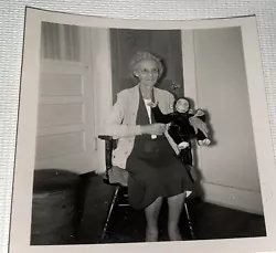 Wonderful Portrait of Old Woman Holding Stuffed Toy Monkey! Actual item pictured!