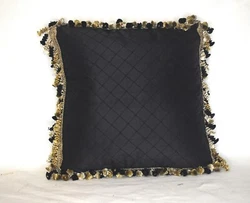 Black imported silk diamond tuck pleated fabric with fringe. Small caviar bead in each square.   Choose from a...