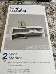 2-Tier Shoe Rack Storage Organizer Stackable Shoe Shelf for Hallway Entryway. Damaged has been sliced on one of the...