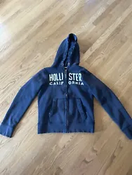 ITEM INFORMATION:You are bidding on a nice Hollister hoodie zip up sweatshirt. Navy blue color with distress and zips...