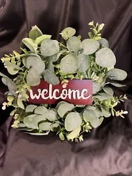 12 Inch Welcome Sign Eucalyptus Wreath Artificial Flower Garland Wall Decor.