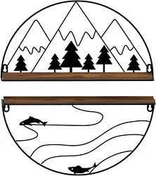 Floating Shelves for Wall with Unique Mountain Landscape Decor Set of 2, Half round Rustic Storage Wall Shelf for...