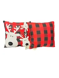 The Pom Pom black reindeer noses bring these pillows to life. Size: 14