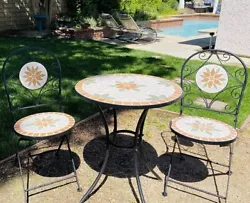This beautiful outdoor patio bistro set adds a stylish and artful touch to your patio, porch or yard. Mosaic bistro set...