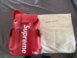Louis Vouitton supreme red backpack. Condition is 