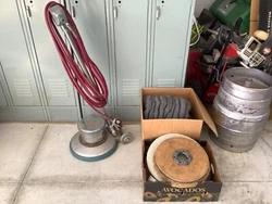 Commercial Floor Scrubber, polisher & buffer, Box of attachments.  Tested and works.  I can’t find the maker.  It...