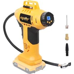 DW-Tire Inflator. This portable air compressor is compatible with DEWALT 20V max Lithium Battery, powerstack battery....