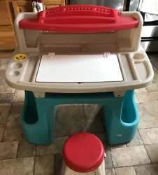 Step2 Deluxe Art Master Desk Plastic Kids Activity Table & Stool USED. . Measures 34 inches high at the back. 35 inches...