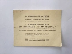 INVITATION ANCIENNE 1942 VIEUX PAPIERS dessins d’enfants en hommage au Marechal. 12,7 X 9,7 cm
