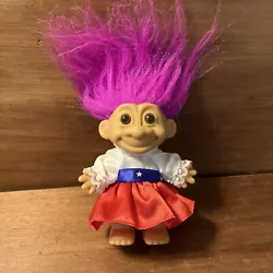 Vintage Russ Troll Doll With USA Dress And Bright Pink Hair. EUC. Dress has no stains- rips or tears. SMOKE FREE HOME