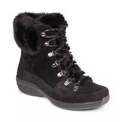 Upper Material: Waterproof construction with Genuine Leather and Faux Fur. Lining Material: Neoprene to stretch and...