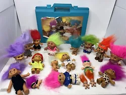 For sale:VTG Russ Ace Lot of 16 Treasure Troll Dolls w/ Rare Blue Carrying Case Briefcase. Shipped via usps parcel...