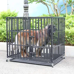 XXL Heavy Duty Pet Dog Cage Strong Metal Crate Kennel Playpen with Wheels & Tray, 37 in, 42 in, 46 in.