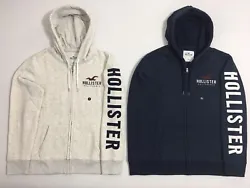 Available in Colors: Light Heather Gray and Heather Navy. Embroidered Applique Print Hollister & Seagull Logo on Left...