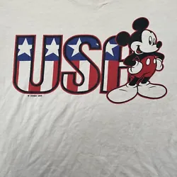 Vintage Mickey Mouse USA Tee Single Stitch Men’s Size XL White. Condition is 
