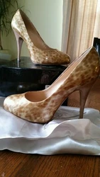 GIUSEPPE ZANOTTI. Color: Desert / Tan. Tan spot printed high-gloss patent leather. 4¼