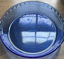 PYREX Cobalt Blue Glass Fluted Pie Pan #229 Crimped Deep Dish Plate 9.5