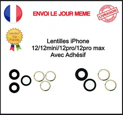 Lentille en Verre Appareil Photo + Adhésif Iphone 12/12mini/12 Pro/12 Pro Max. 1 lot pour Iphone 12 Pro ou 12 Pro Max...