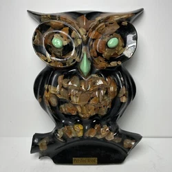 Vintage Lucite Owl with Petrified Wood Wall Hanging Decoration 6” x 4.5.