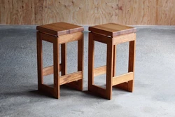 Item-Pair of Modernist Oak Stools by Heinrich Savelberg, circa 1980. Thoughtfully constructed in solid Oak with...