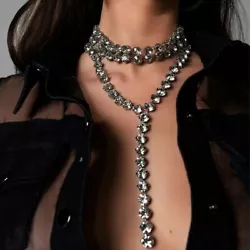Long Choker Necklace Wedding Jewelry for Women Luxury Rhinestone Choker Tassel.  Multi-layer Crystal Tassel Chain Long...
