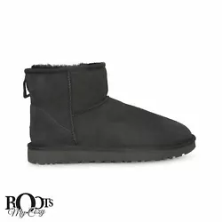 The Classic Mini is an icon of casual style. Treadlite by UGG™ outsole. Pretreated Twinface and suede. COLOR: BLACK....