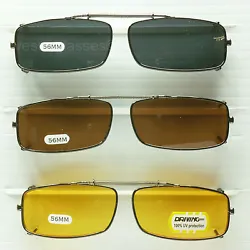 Rectangle spring clip-on sunglasses. They are all rectangles but shape is a consideration of which there are 4 shapes...