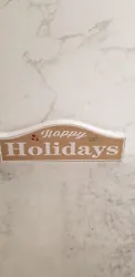 Happy Holidays Christmas Sign Wood Block Table Decor Tier Tray Holly Accent New!.